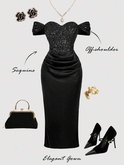 SHEIN MOD Plus Size Women's Black Sequin Off-Shoulder Slit Dress ,Back To School,Country Concert Outfit,Homecoming,Boho,Teacher,Birthday Dresses For Women,Wedding Guest Dress,Brunch Outfits For Women, Black Evening Gown, Black Tie Event Dress, Black Dress Classy Elegant, Gowns Glamorous Dress, Sequined Black Dress,Fall Wedding Guest Dress,Black Dresses Classy Elegant,Christmas Dress , Elegant Dresses For Party ,Long Party Dresses , Prom Dresses For Women,Christmas  ,New Year