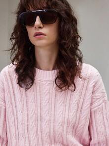 Ontre 2025 New Arrival Women's Knitted Blend Sweater, Solid Color, Modern Urban Style, Pink, Soft Knit Fabric, Loose H-Line Silhouette, Round Neck, Business Casual, Commuter, Daily Wear, Autumn/Winter, Cable Knit Pattern, Suitable For Halloween, Christmas, Vacation Party, Wedding Guest, High-End Design, Ladies Outerwear Top, Comfortable & Versatile, Fashionable Women Sweater