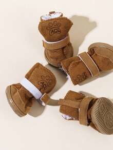 4pcs Plus Fleece Thick Pet Snow Boots, Suitable For Small Sized Pets Indoor And Outdoor Wear