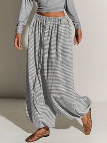 Athîral Women's Plaid Elastic Waist Loose Casual Balloon Pants, Summer