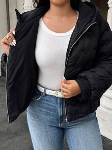 Calvaya Plus Size Women Floral Embossed Long Sleeve Zip-Up Hooded Warm Winter Jacket Fall Cloth For Women Autumn - Black - View 7