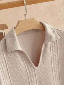 HIMLAND 2pcs/Set Men's Casual Wheat Ear Jacquard Polo Shirt Set Shirt And Pants Set Casual Two Piece Set