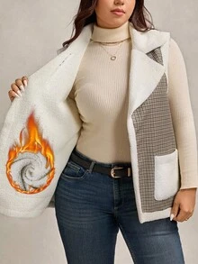 Zelara 大码格子无袖外套，秋冬季女装，冬季外套，外出上衣，乡村风格子棕色女装，感恩节女装 - 彩色 - 查看 5