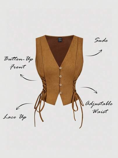 SHEIN MOD Plus Size Women's Retro Suede Criss-Cross Strap Tank Top,Fall Clothes For Women,Autumn/Winter,Halloween Clothes, Christmas Women's Clothing ,New Year Women'sClothes,Thanksgiving,