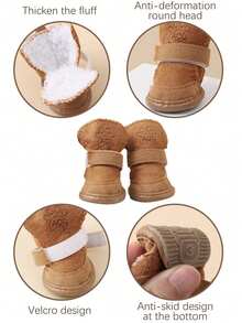 4pcs Plus Fleece Thick Pet Snow Boots, Suitable For Small Sized Pets Indoor And Outdoor Wear