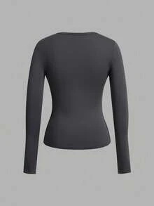 SHEIN EZwear 3 件套女士休闲深 V 领修身长袖 T 恤套装，适合秋冬季，95% 纯棉 - 彩色 - 查看 8