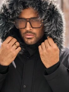 Manfinity BRENVOR 男士休闲宽松落肩毛领直筒长款冬季夹克