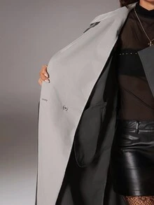 SHEIN TRNDY 1 pieza Abrigo largo de mujer casual y holgado con bloques de color, adecuado para el uso diario, otoño/invierno - Multicolor - Ver 8