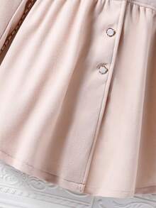 Sparklyn 青春期女孩秋冬韩版单排扣V领翻领长款外套，时尚修身喇叭设计羊毛大衣 - 杏色 - 查看 9