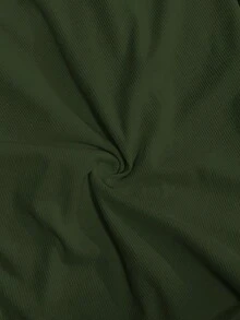 Slaydiva Plus Size Casual Square Neck Long Sleeve Ruched Waist Top/Fall/Winter - Army Green - View 8