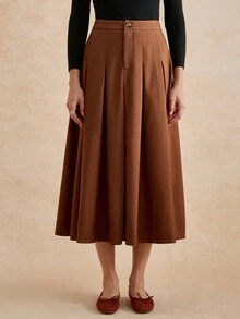 Écloséra 法式复古秋季棕色半身裙 新款秋冬高腰百褶半长小香水风女裙 女士秋季服装 秋季外出搭配女裙 - 棕色 - 查看 4