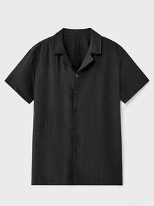 Manfinity Hypemode Men Plus Size Solid Plisse Lapel Collar Shirt And Pants Set - Black - View 12