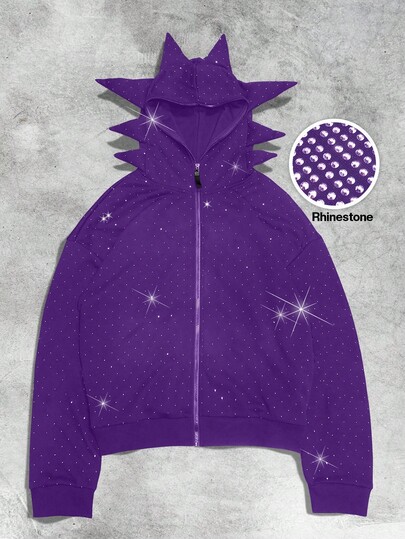 Street Life Gorro asimétrico tipo antena para hombres, sudadera con brillantes de rhinestone, estilo corto y holgado, otoño