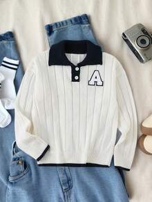 SHEIN Boys' Collegiate Style Knitted Long Sleeve Sweater, Autumn/Winter Fall