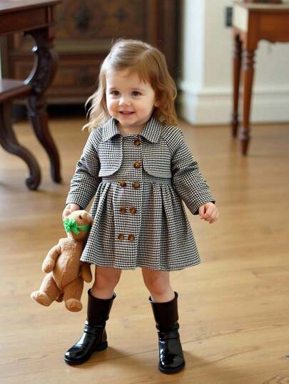 Souflis Souflis 女童时尚休闲经典花卉印花长袖风衣外套，适合春秋冬户外返校日常穿着