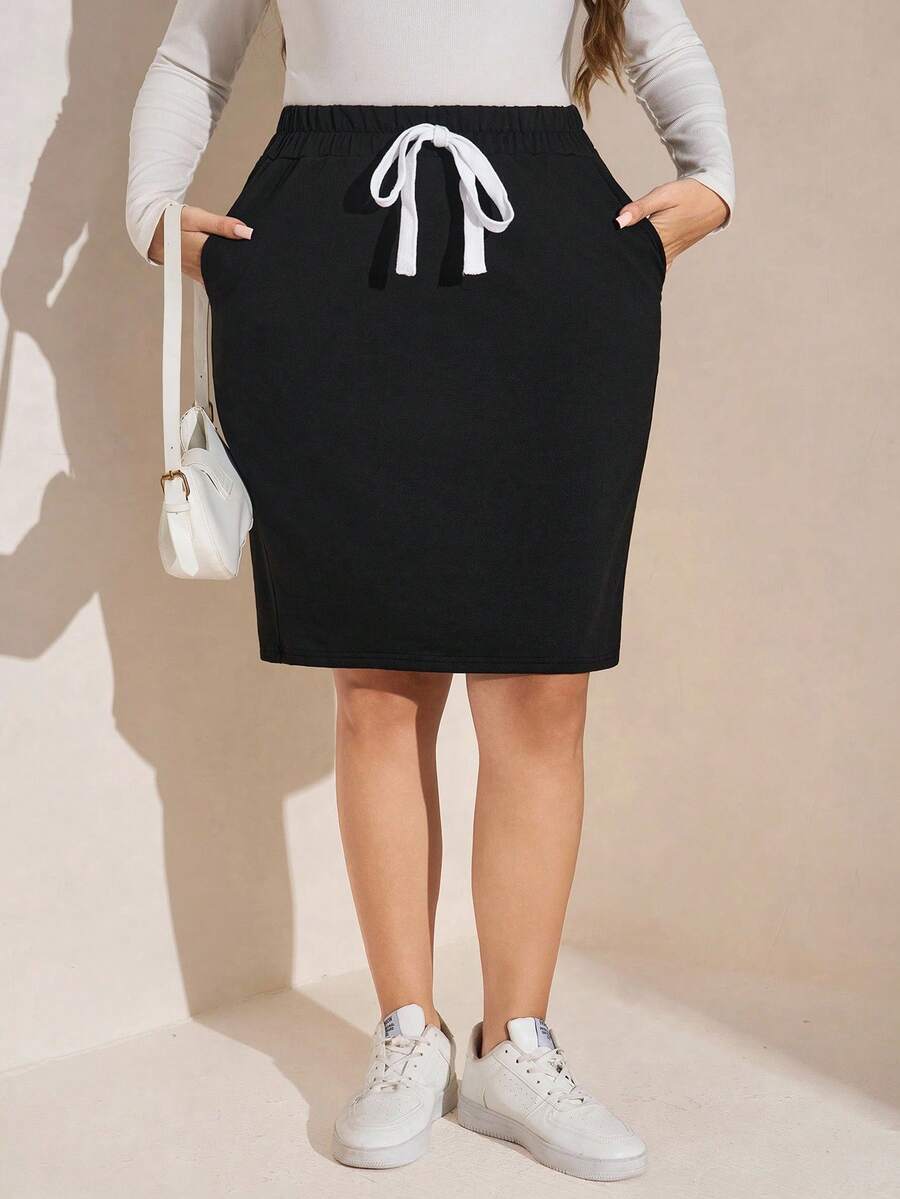 Comfylo Falda De Talla Grande Para Mujer De Color Sólido Y Diseño Sencillo