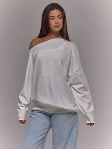 MUSERA Loose Fit Asymmetrical Neck Sweatshirt Casual Occasion Sexy Going Out Night Out Winter Cute Date Night Cosy Evening - Apricot - View 5