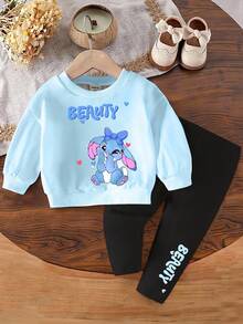 Bộ 2 món/Bộ đồ cho bé gái dễ thương thường ngày hình thỏ Lulu, in chữ, áo nỉ dài tay cổ tròn màu xanh dương và quần legging, trang phục thu/đông, thoải mái, kiểu dáng nhiều lớp, phù hợp cho bé gái, phong cách trẻ trung thời trang - Nhiều màu - Xem 5