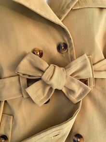 SHEIN 1 pieza Abrigo de trinchera de manga larga de estilo minimalista de moda para niños pequeños/niños y niñas, color caqui, adecuado para uso diario y escuela, primavera/otoño