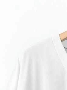 EMERY ROSE Women's V-Neck Loose Casual Versatile Bestselling T-Shirt, Autumn/Winter - White - View 3