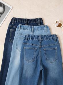 3 piezas Jeans vaqueros ajustados y elásticos para niñas jóvenes, estilo casual escolar, adecuados para primavera, verano, otoño e invierno