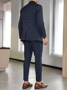 Calvornis 3 件套男士商务休闲经典高品质海军蓝精致格纹西装外套、背心和裤子三件套，适合商务活动、通勤、婚礼和日常穿着，秋冬男装，老款风格 - 藏蓝色 - 查看 7