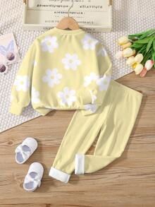 Bộ 2 quần áo nỉ cổ tròn in họa tiết hoa dễ thương cho bé gái tuổi teen, thoải mái cho mùa thu/đông - Nhiều màu - Xem 4