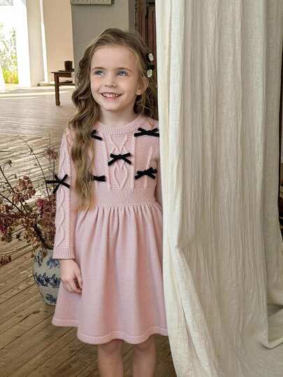 LMoss Kids 年轻女孩纯色休闲毛衣裙