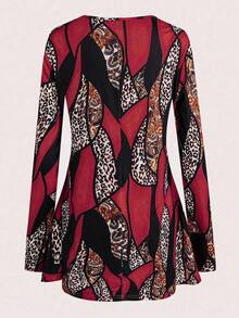 EMERY ROSE 2 piezas Conjunto de camiseta de manga larga y leggings de felpa para mujer, estampado aleatorio, otoño/invierno