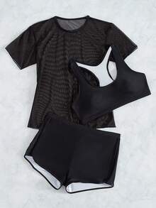 Swim SPRTY 夏季海灘3入組純色短褲比基尼和遮陽衣 - 黑色 - 查看 6