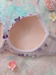 FloralLove Sujetador con aros y relleno con bordado floral, estilo romántico campestre, que levanta y realza, para mujer