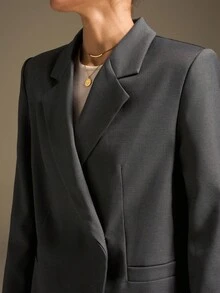 Ontre 2025 秋冬新款灰色羊毛混纺翻领不对称纽扣装饰垫肩女士西装外套，现代优雅都市浪漫西部朋克 Y2K 乡村音乐节复古韩国机场旅行街头婚礼嘉宾生日万圣节商务休闲办公室约会派对外出机场返校秋冬 - 灰色 - 查看 12