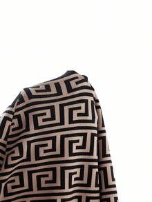 Ellevyn Klassisches Jacquard-Kleid mit Taillengürtel und Langarm für Herbst/Winter - Braun - Übersicht 8