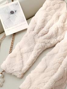 SHEIN 少女休闲保暖提花连帽长款开衫，杏色和浅卡其色，秋冬女装，少女冬季服装，少女长款开衫 - 杏色 - 查看 5