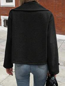 Calvaya 大码女式纯色长袖宽松都市风外套，秋冬款 - 黑色 - 查看 2