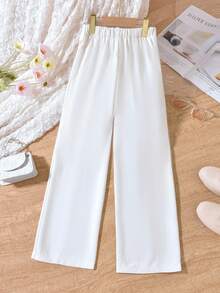 SHEIN Tween Girl White Casual Commuting Wide Leg Capri Pants - White - View 2