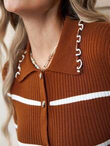 Solivie Winter Clothes For Women  Women's Elegant Knitted Long Sweater Dress, French Casual Colorblock Striped, Versatile Autumn New Arrival  Brown Dress  Brown Dress Women Rust Brown Dress Sweater Dresses Brown Bodycon Dress Autumn Dress Autumn And Winter Long-Sleeved Striped Long Sweater Dress  Thanksgiving Outfit For Women  Autumn  Clothes For Women  Women's Winter Sweater - Coffee Brown - View 8