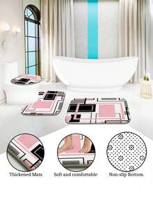 1pc/4pcs Geometric Multifunctional Decorative Bathroom Waterproof Shower Curtain With 12 Hooks, 1pc U-Shaped Rug And 1pc Round Toilet Cover For All-Around Bathroom Decoration Fall Decor Bathroom Accessories Back To School - Multicolor - View 10