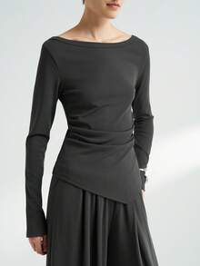 INAWLY 2pcs/Set Elegant Fashion Elegant Long Sleeve Top And Wide Leg Pants Suit - Grey - View 6