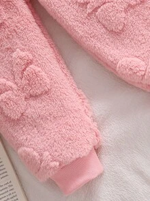 2pcs Young Girl' Soft Plush Bow Decor Long Sleeve Top And Pants Pajama Set