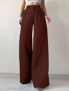 SHEIN Tall Quần ống rộng màu trơn dành cho nữ - màu nâu - Xem 5