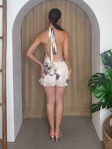 Andrea Bello Vestido mini palabra de honor con estampado floral elegante y espalda descubierta para mujer, para verano - Amarillo - Ver 2