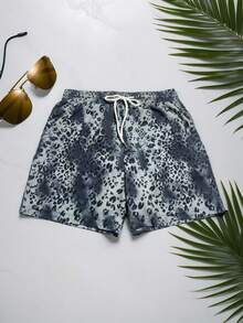 Manfinity Swimmode Men's Casual Leopard Print Drawstring Waist Pocket Beach Shorts