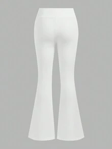 SHEIN EZwear 2 件套女士交叉腰带设计黑白紧身喇叭裤套装，适合秋冬季 - 黑與白 - 查看 8