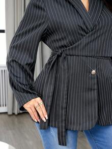 Modelyn Blazer Casual de Escritório com Gola Xale, Manga Longa, Nó Lateral para Mulheres Plus Size, Roupas de Outono e Inverno - Chumbo - Visão 5