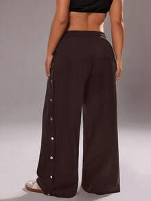 Rustia Damen Große Größen Hose mit Kordelzug in der Taille, lässiger Streetstyle, einfarbig, mit Metallschnalle und Schlitz an der Seite