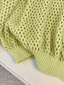 SHEIN Clasi 休闲宽松圆领长袖镂空加大码套头毛衣 - 鵝黃色 - 查看 3