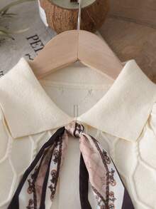 Mädchen Pulloverkleid mit Kragen, strukturiertes Jacquard-Muster, Schal-Dekoration, modisch vielseitig urban chic, weiche Aquarell-Einfarbigkeit mit niedriger Sättigung, angenehmer Stoff, geeignet für Herbst/Winter