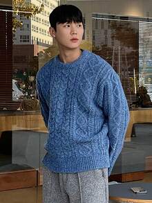 DAZY Men's Patterned Cable Knit Crew Neck Sweater, Autumn/Winter