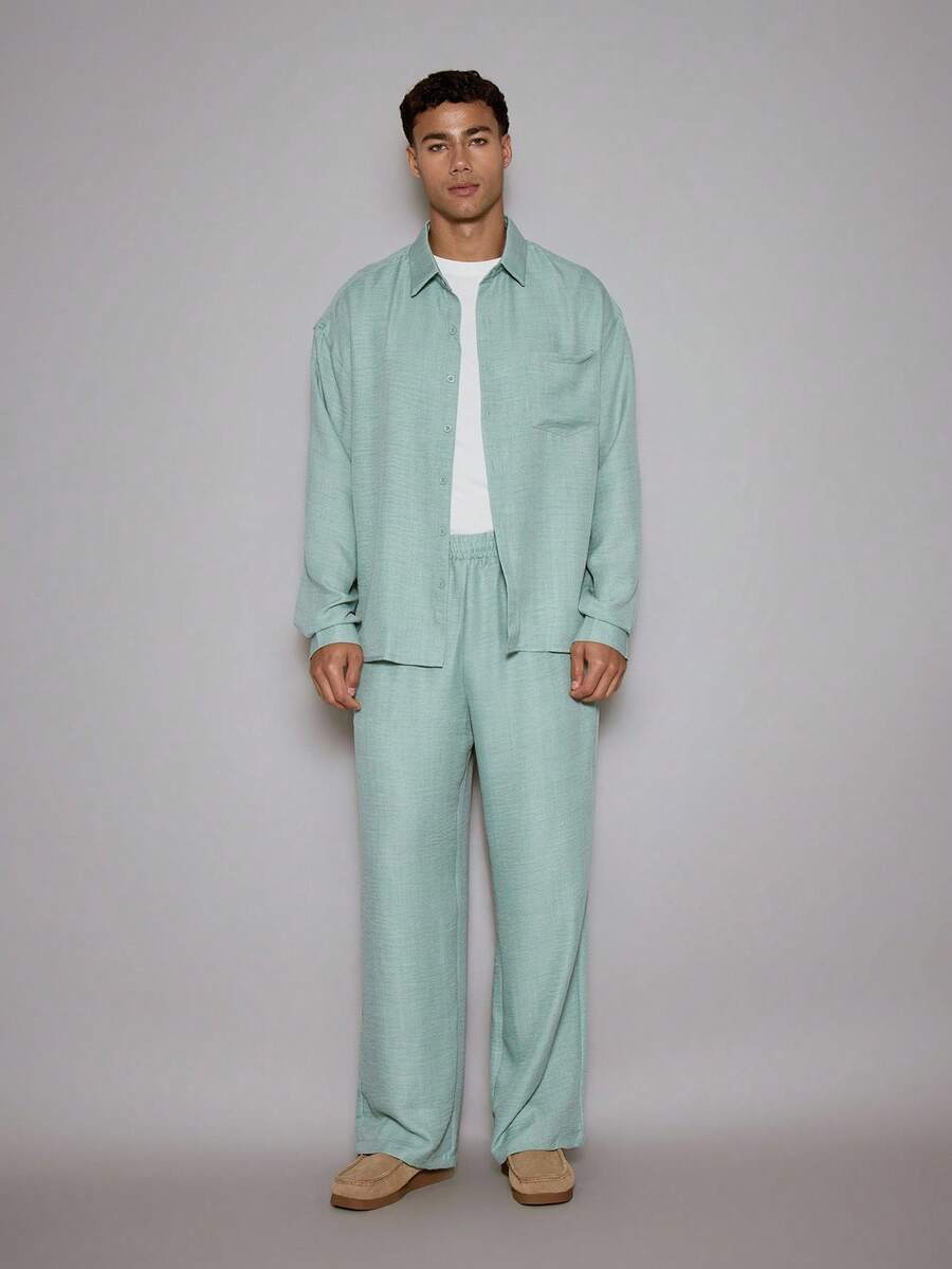 Musero 超大款亚麻裤（仅下装）春夏假期复活节 - 薄荷綠 - 查看 1